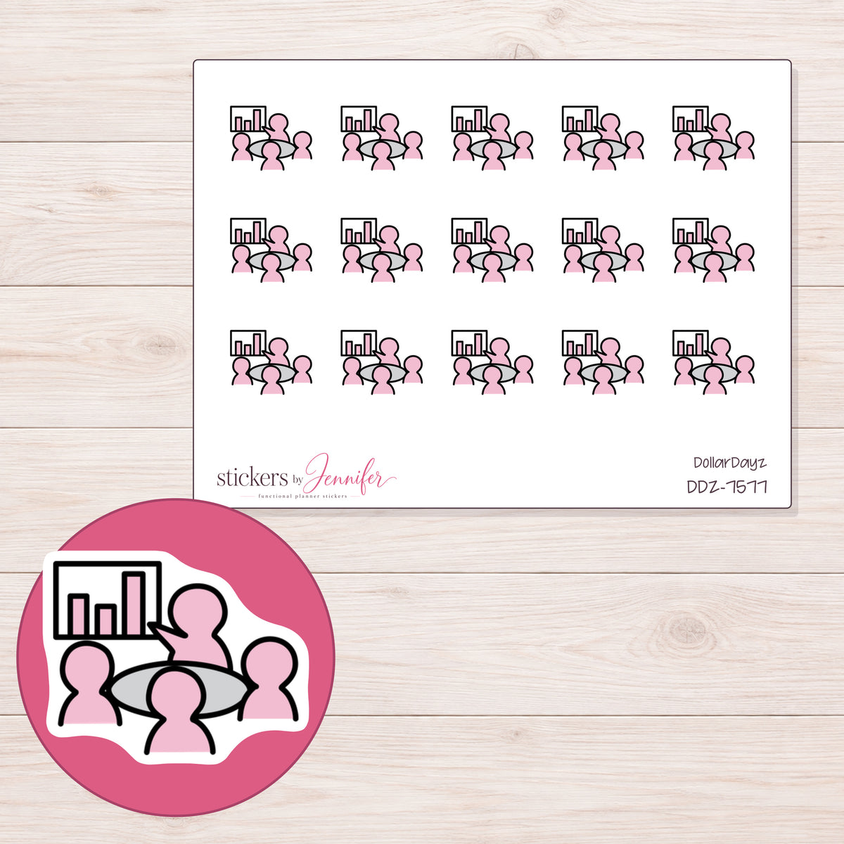 DDZ-7577 planner sticker sheet with enlarged sticker detail