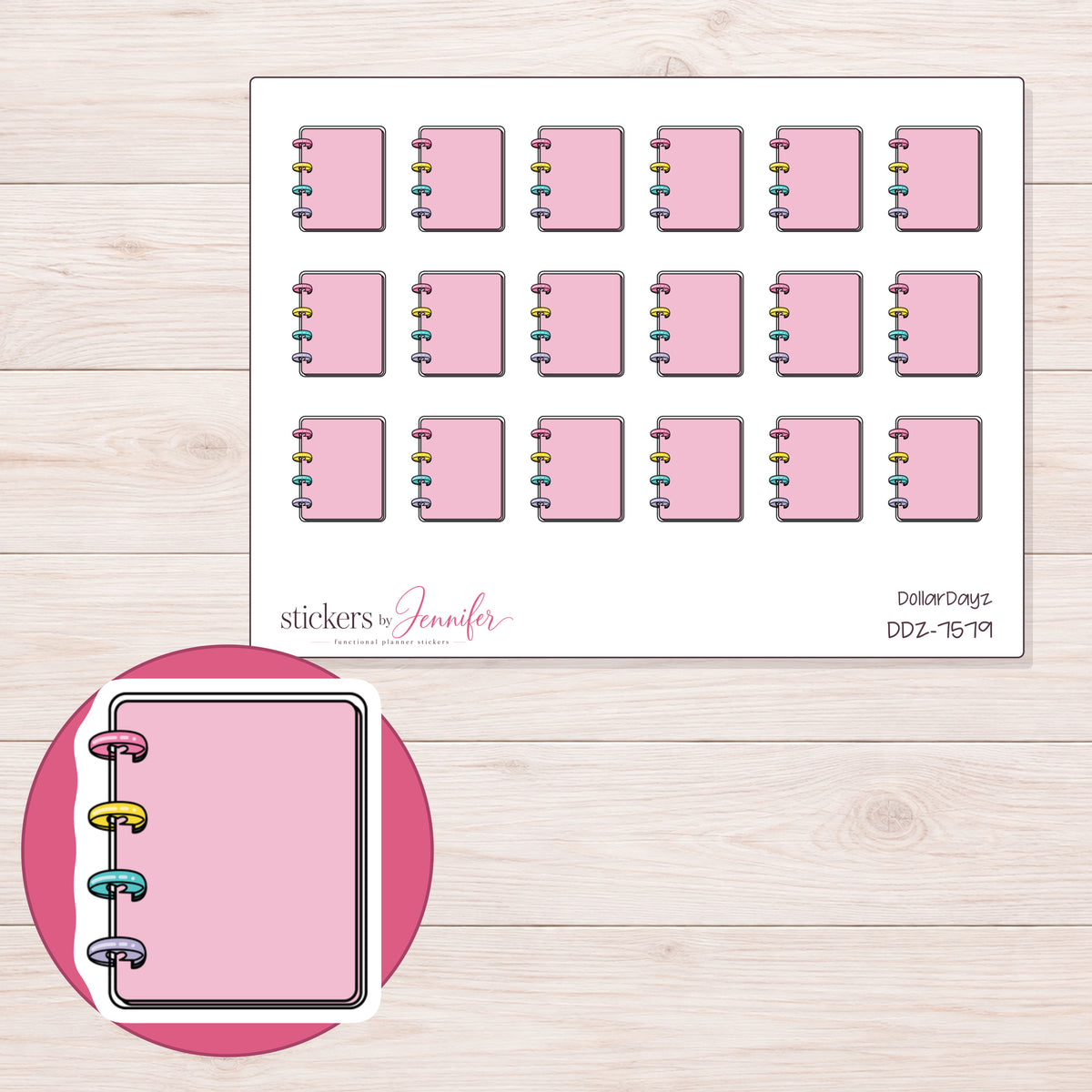 DDZ-7579 planner sticker sheet with enlarged sticker detail