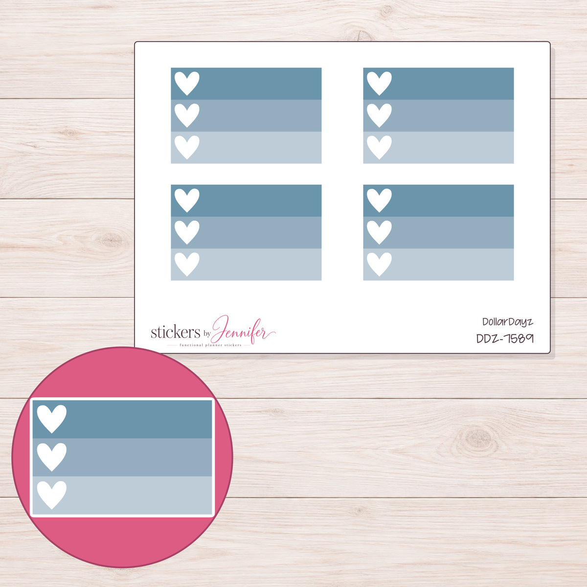 DDZ-7589 planner sticker sheet with enlarged sticker detail