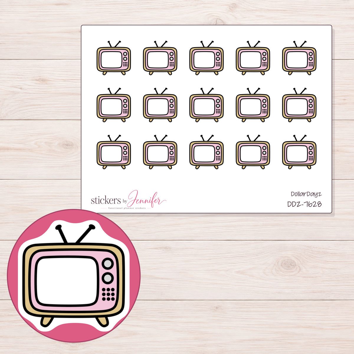 DDZ-7628 planner sticker sheet with enlarged sticker detail