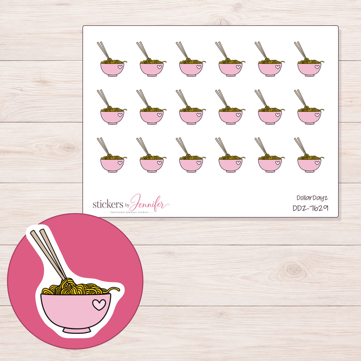 DDZ-7629 planner sticker sheet with enlarged sticker detail
