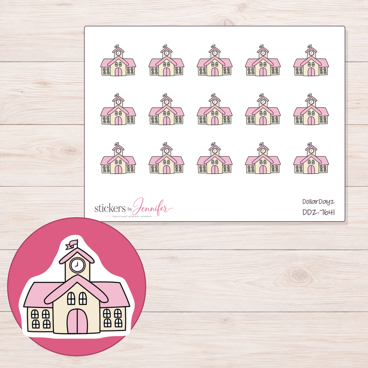 DDZ-7641 planner sticker sheet with enlarged sticker detail