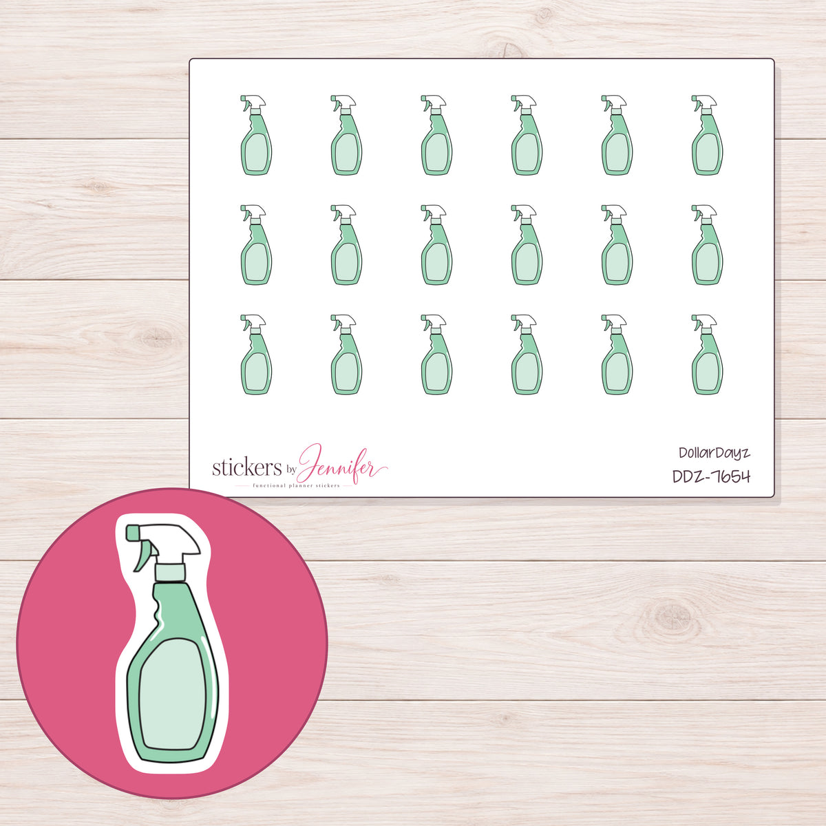DDZ-7654 planner sticker sheet with enlarged sticker detail