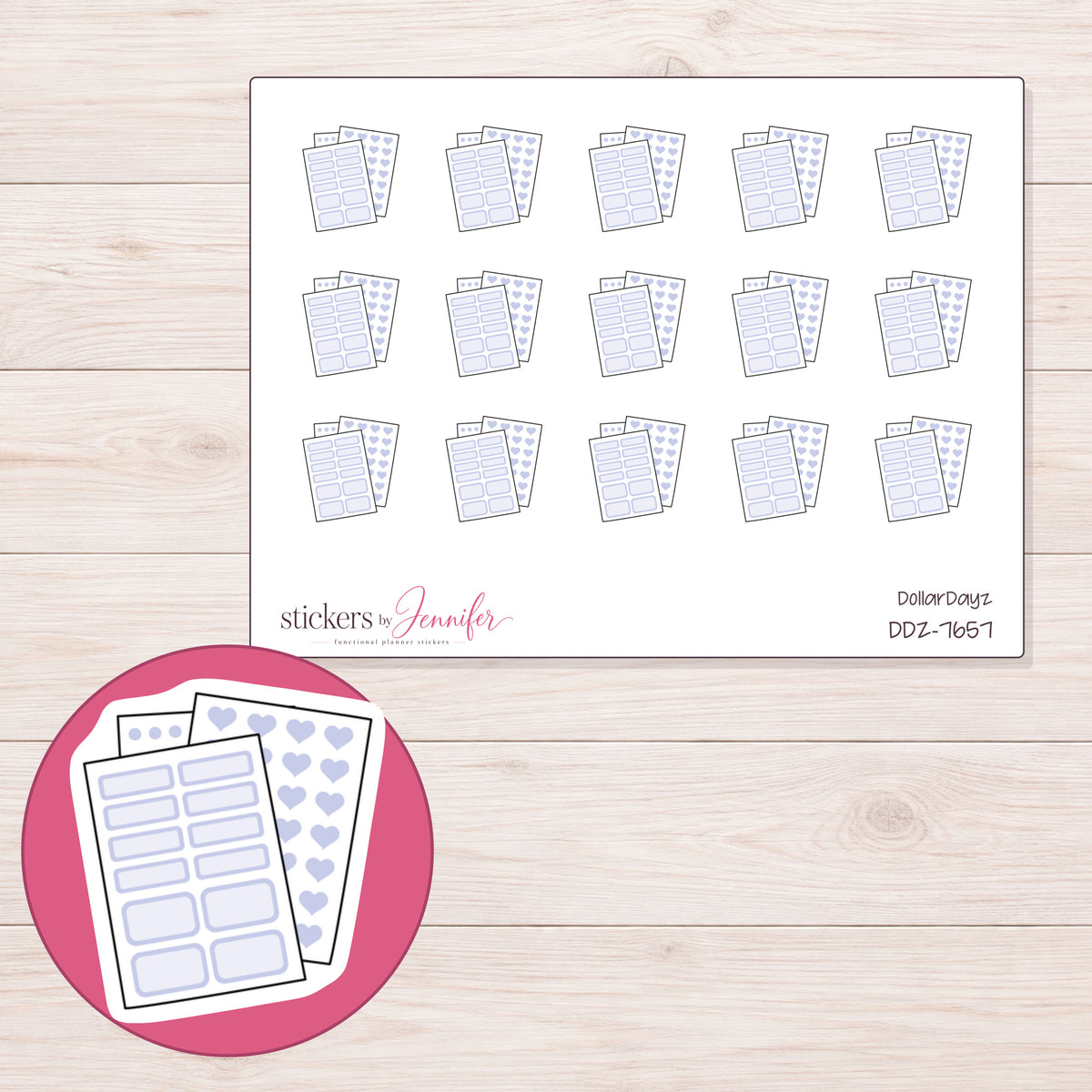 DDZ-7657 planner sticker sheet with enlarged sticker detail