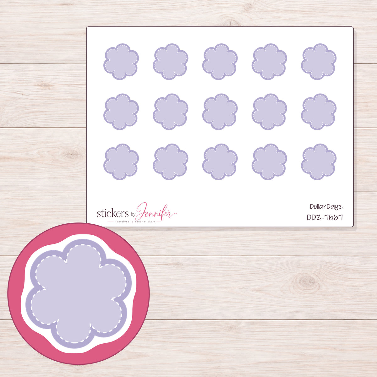 DDZ-7667 planner sticker sheet with enlarged sticker detail