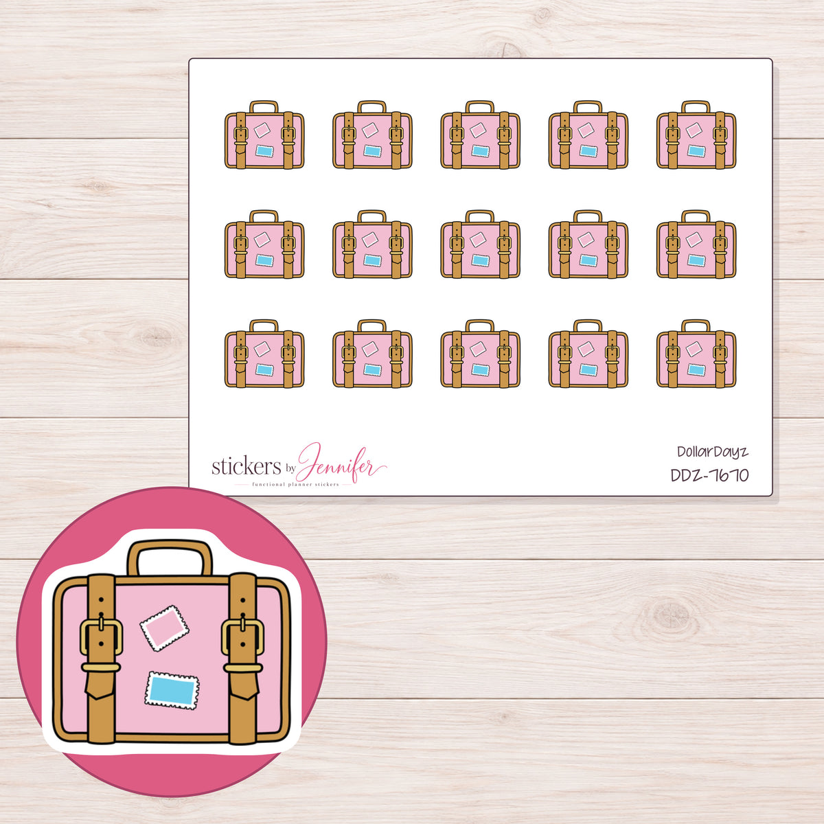 DDZ-7670 planner sticker sheet with enlarged sticker detail
