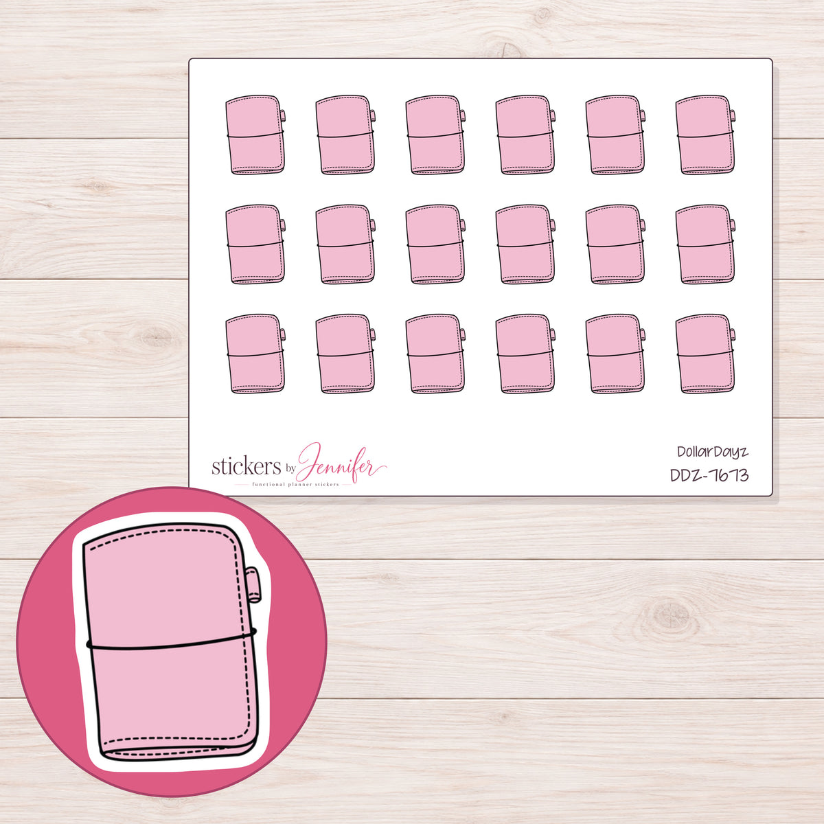 DDZ-7673 planner sticker sheet with enlarged sticker detail