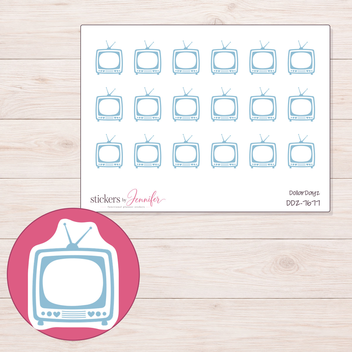 DDZ-7677 planner sticker sheet with enlarged sticker detail