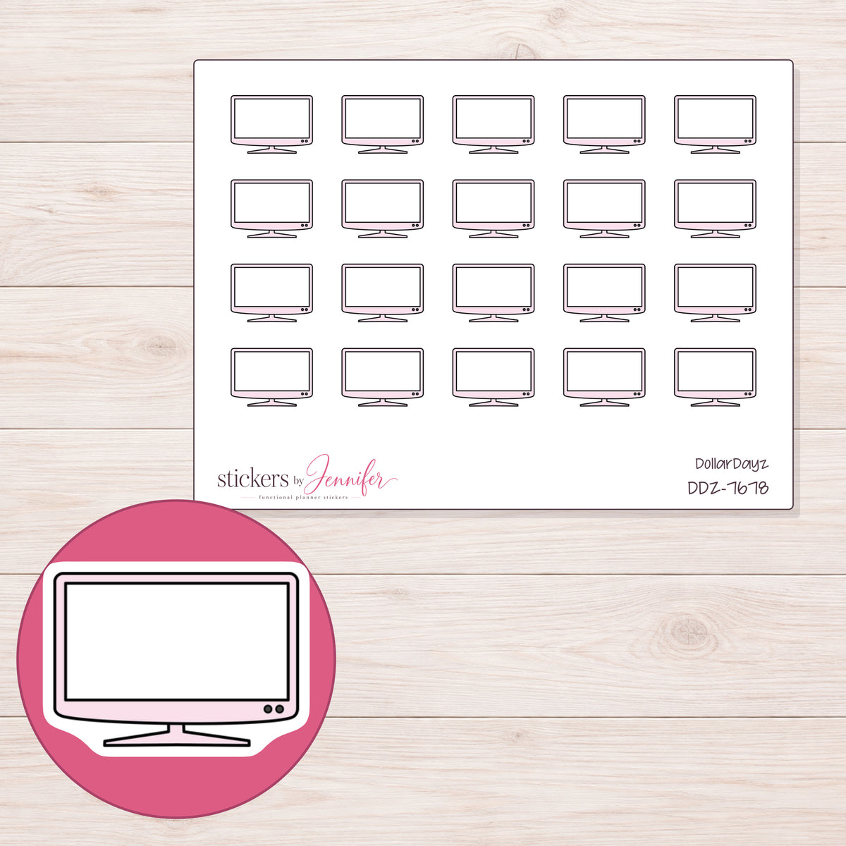 DDZ-7678 planner sticker sheet with enlarged sticker detail