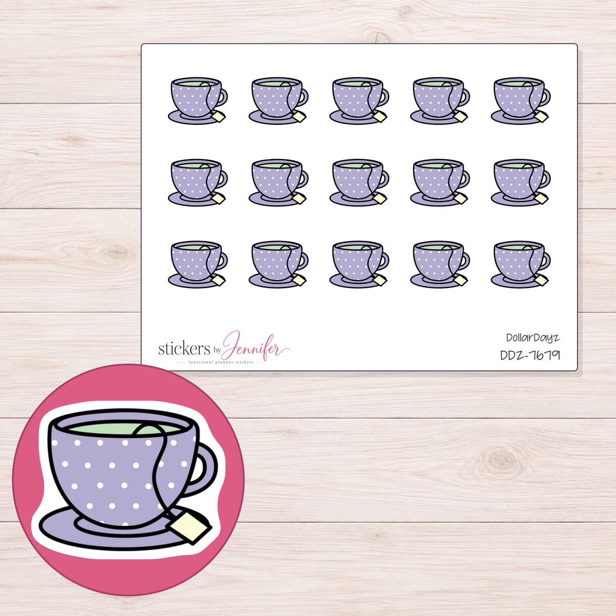 DDZ-7679 planner sticker sheet with enlarged sticker detail
