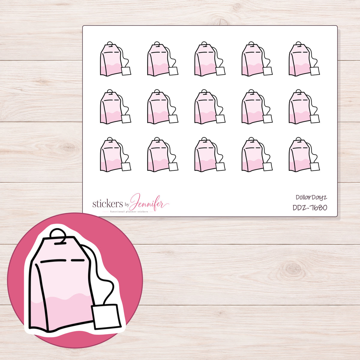 DDZ-7680 planner sticker sheet with enlarged sticker detail
