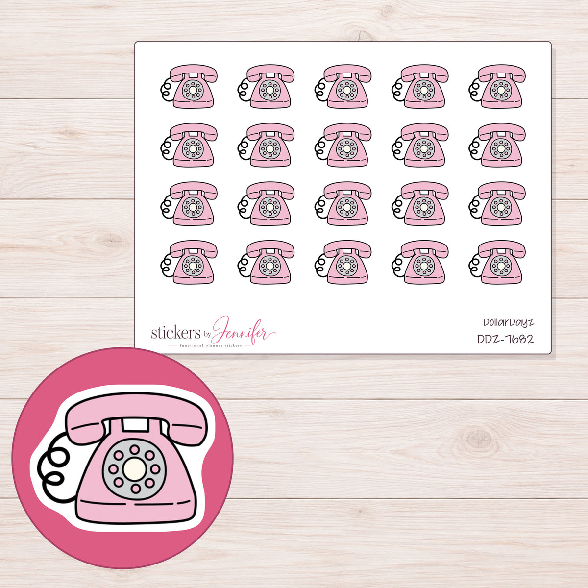 DDZ-7682 planner sticker sheet with enlarged sticker detail