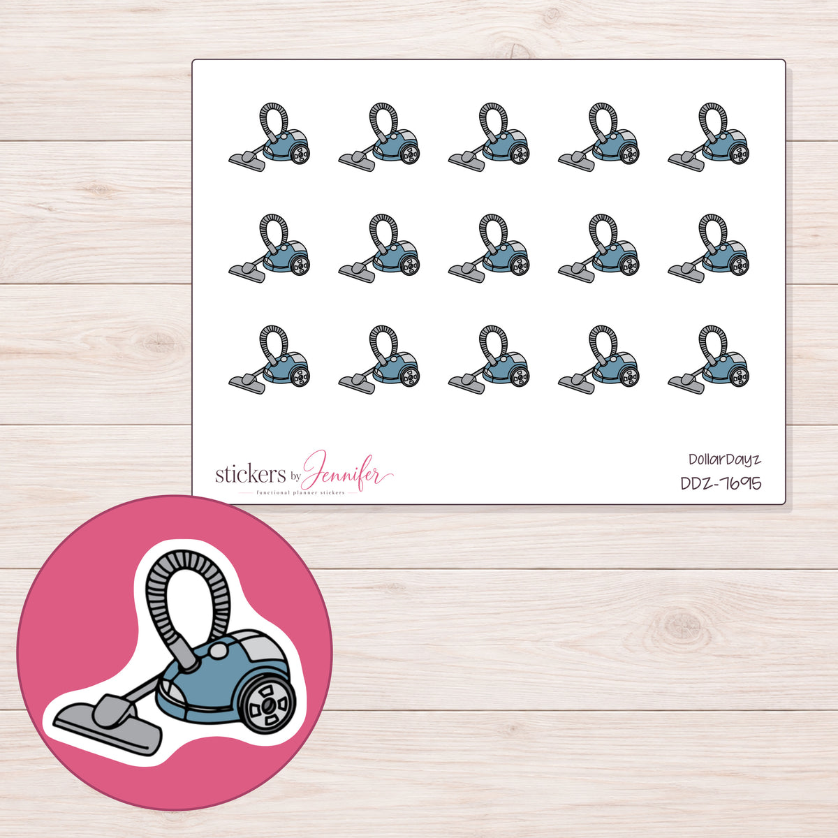 DDZ-7695 planner sticker sheet with enlarged sticker detail
