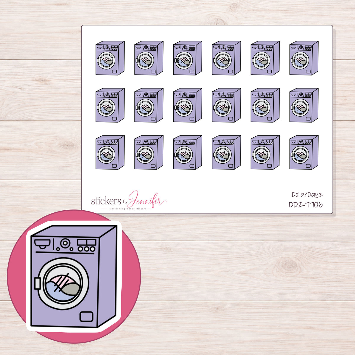 DDZ-7706 planner sticker sheet with enlarged sticker detail