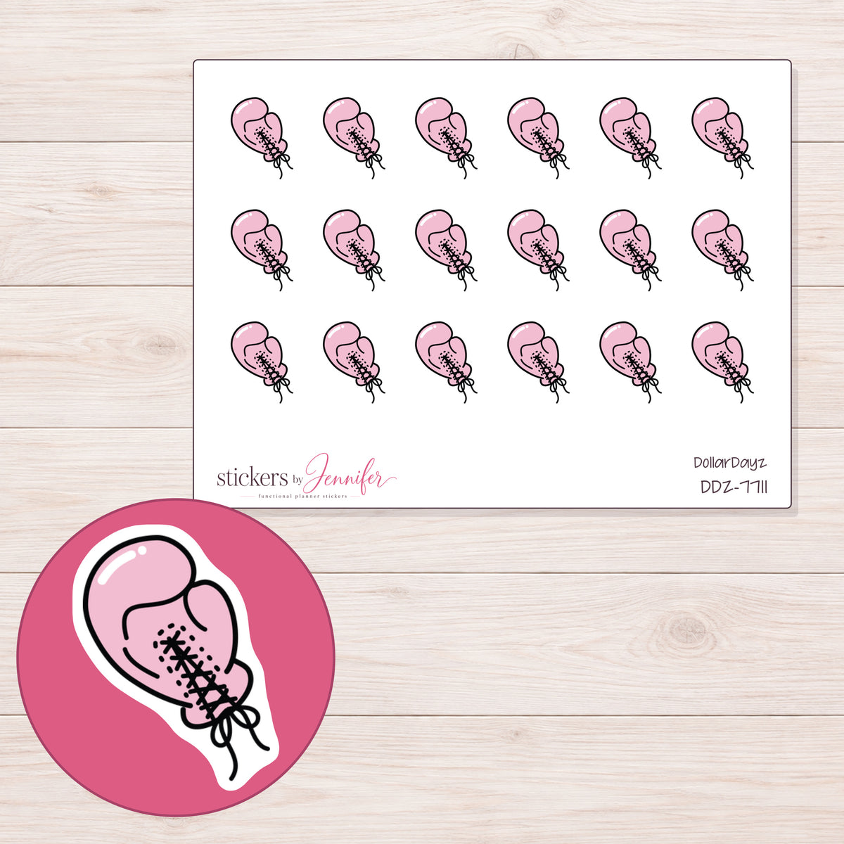 DDZ-7711 planner sticker sheet with enlarged sticker detail