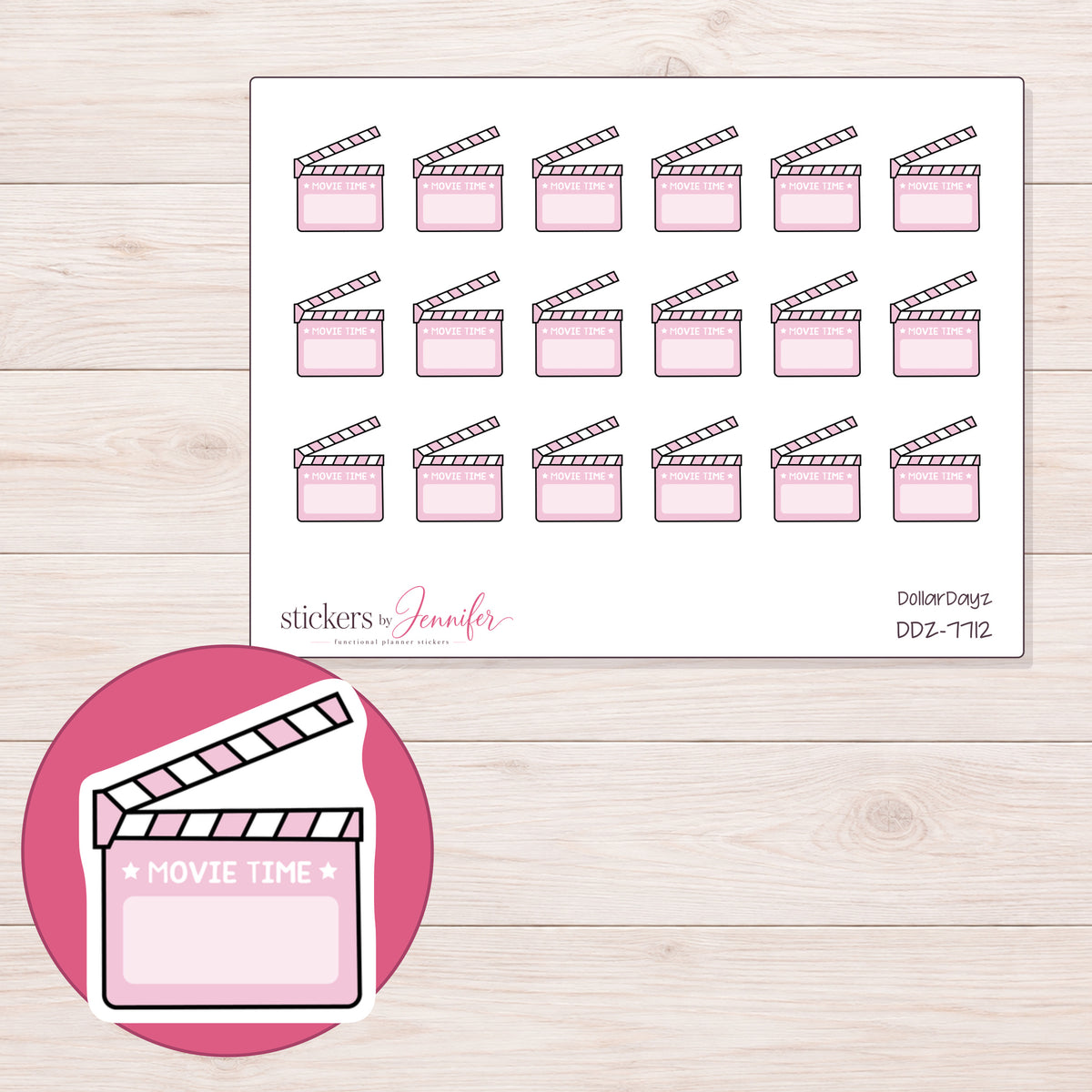 DDZ-7712 planner sticker sheet with enlarged sticker detail