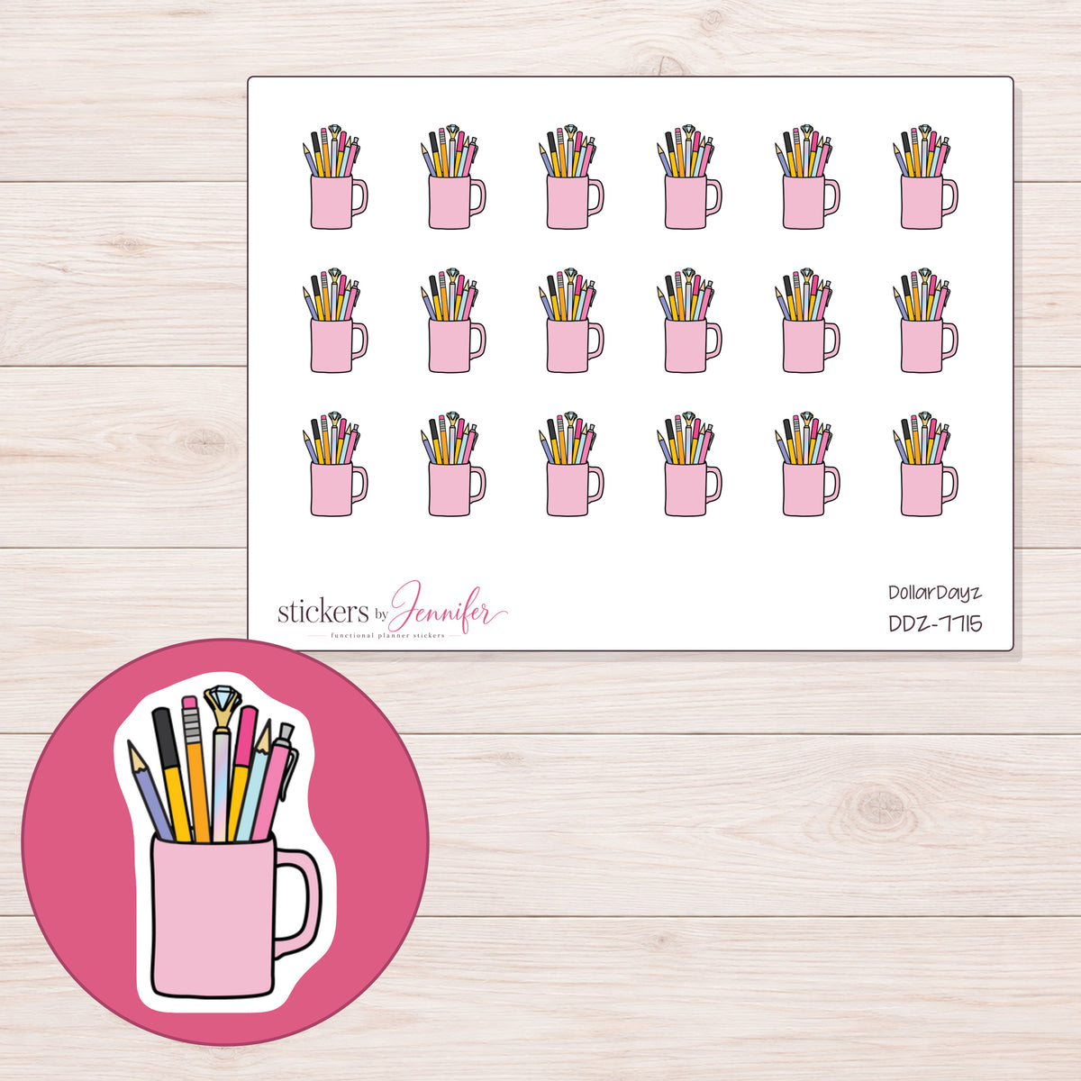DDZ-7715 planner sticker sheet with enlarged sticker detail