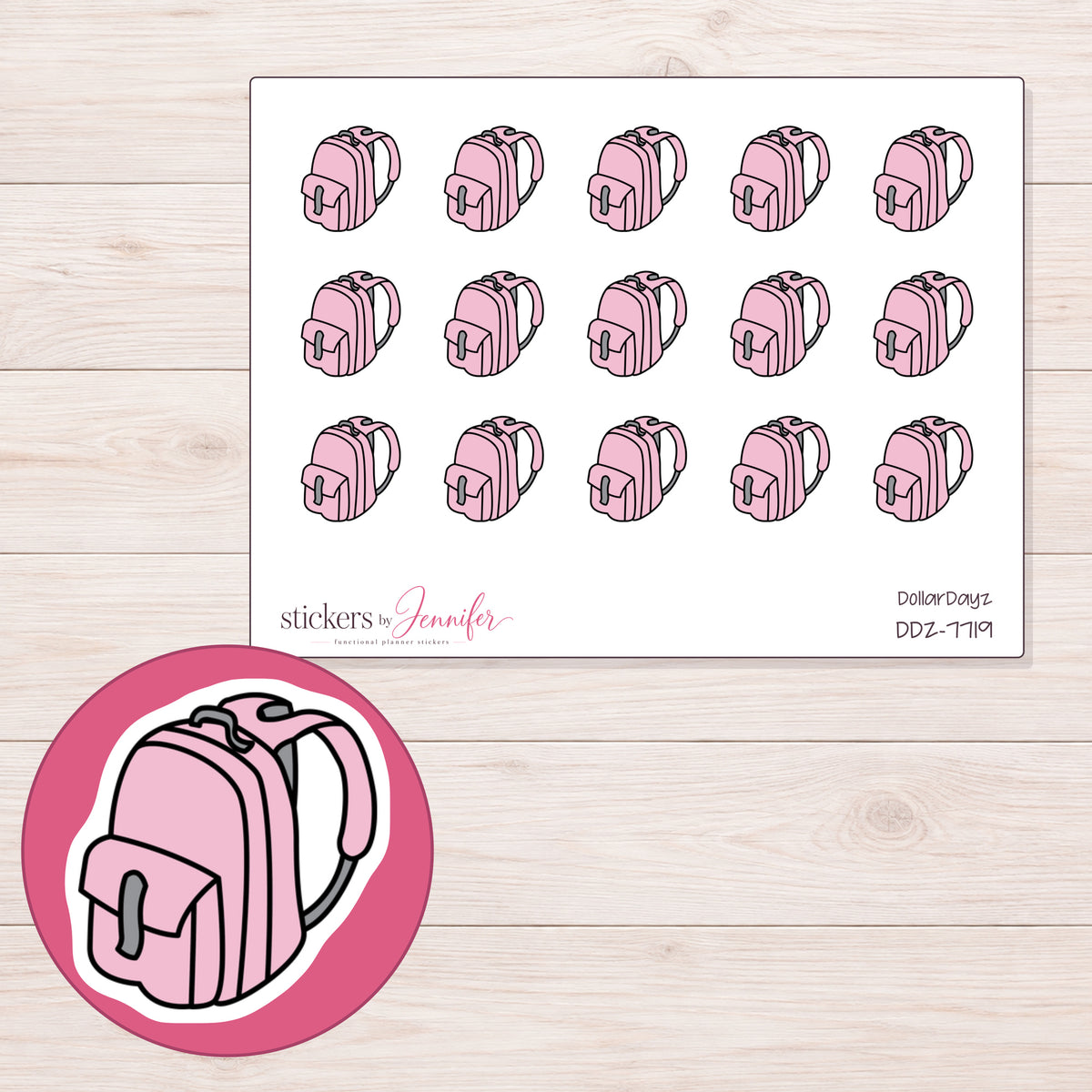 DDZ-7719 planner sticker sheet with enlarged sticker detail