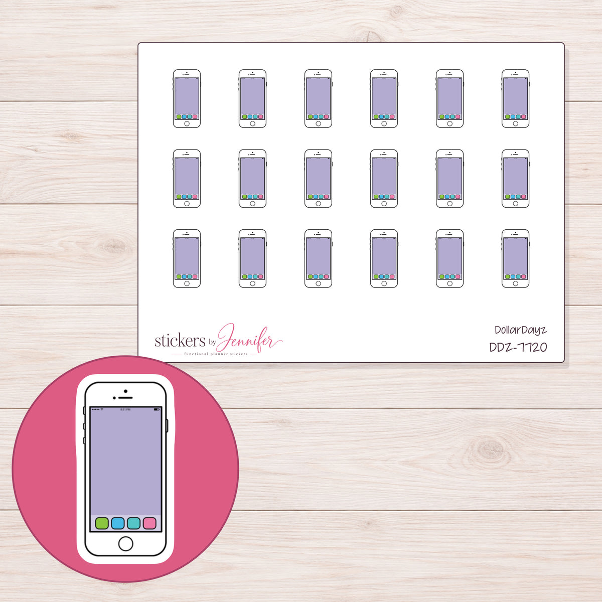 DDZ-7720 planner sticker sheet with enlarged sticker detail