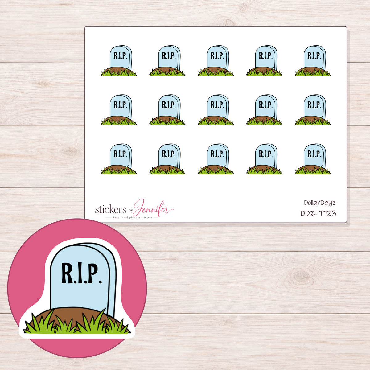 DDZ-7723 planner sticker sheet with enlarged sticker detail