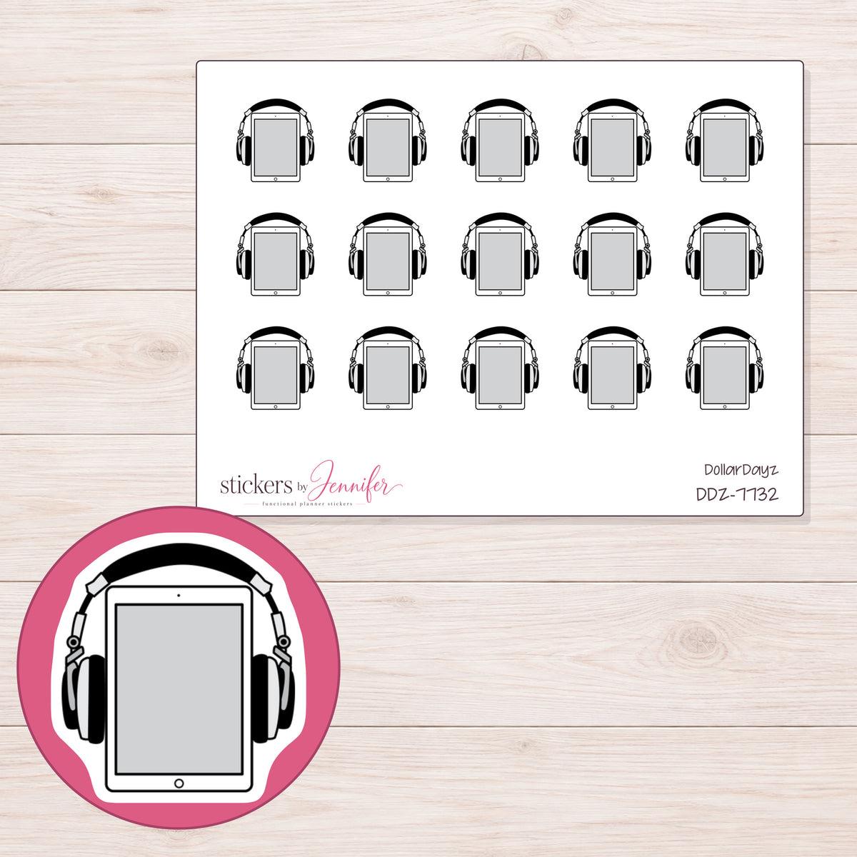 DDZ-7732 planner sticker sheet with enlarged sticker detail