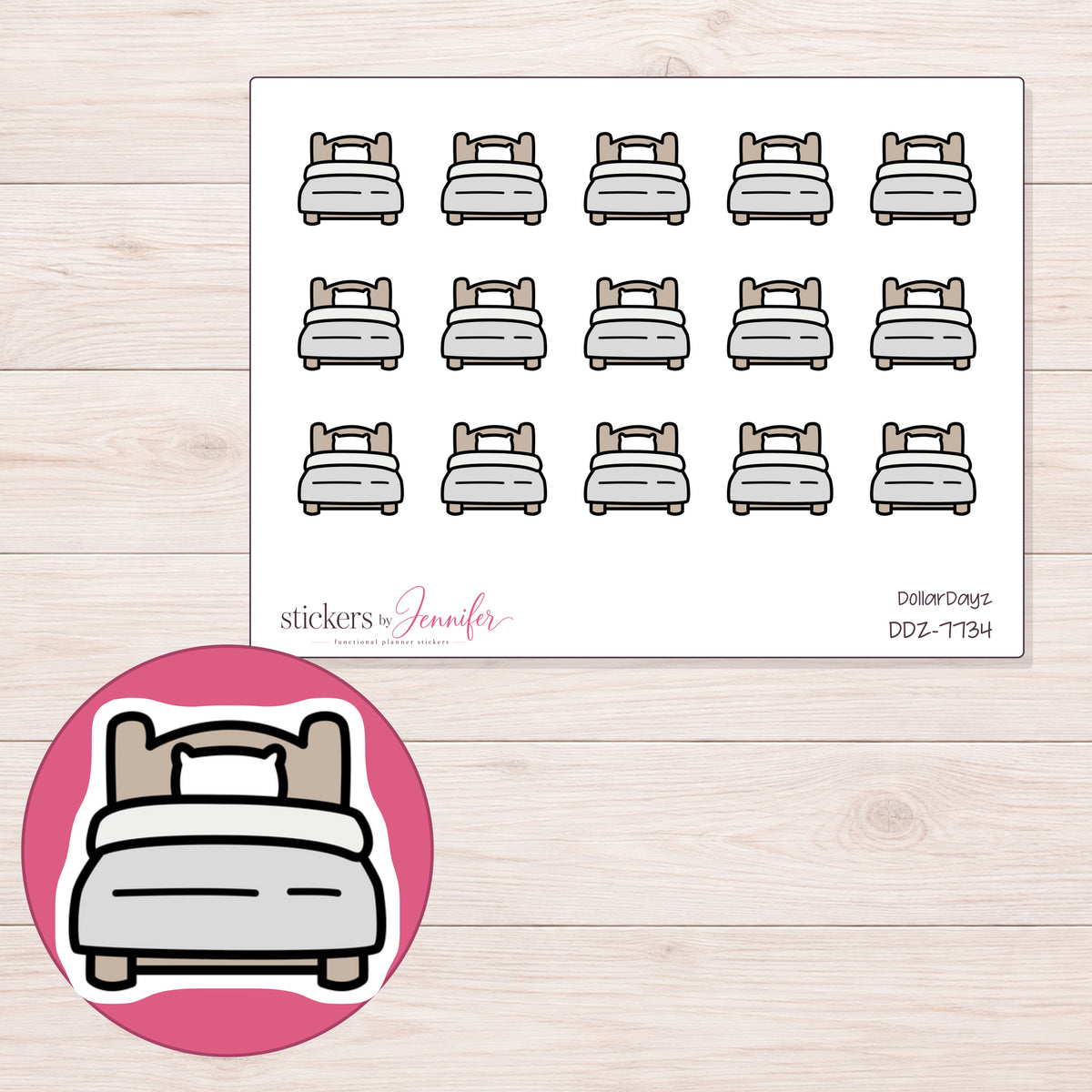 DDZ-7734 planner sticker sheet with enlarged sticker detail