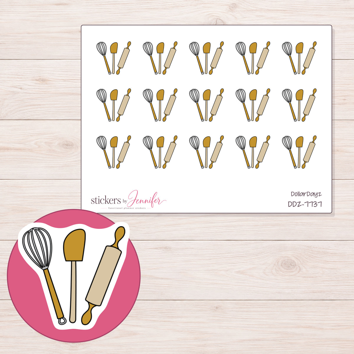 DDZ-7737 planner sticker sheet with enlarged sticker detail