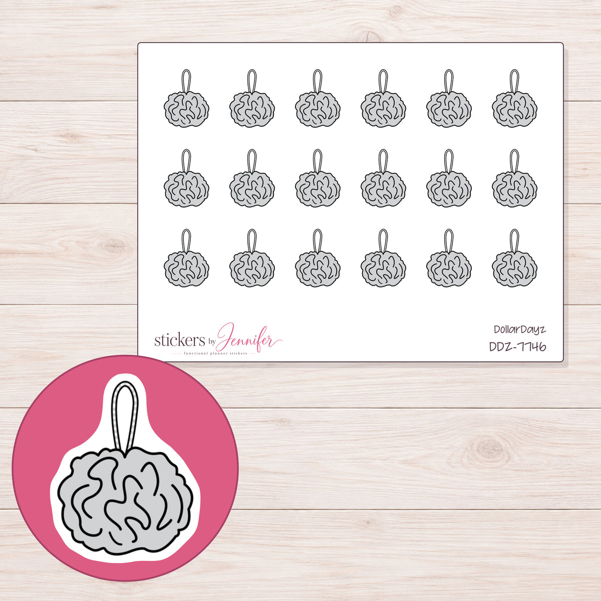 DDZ-7746 planner sticker sheet with enlarged sticker detail