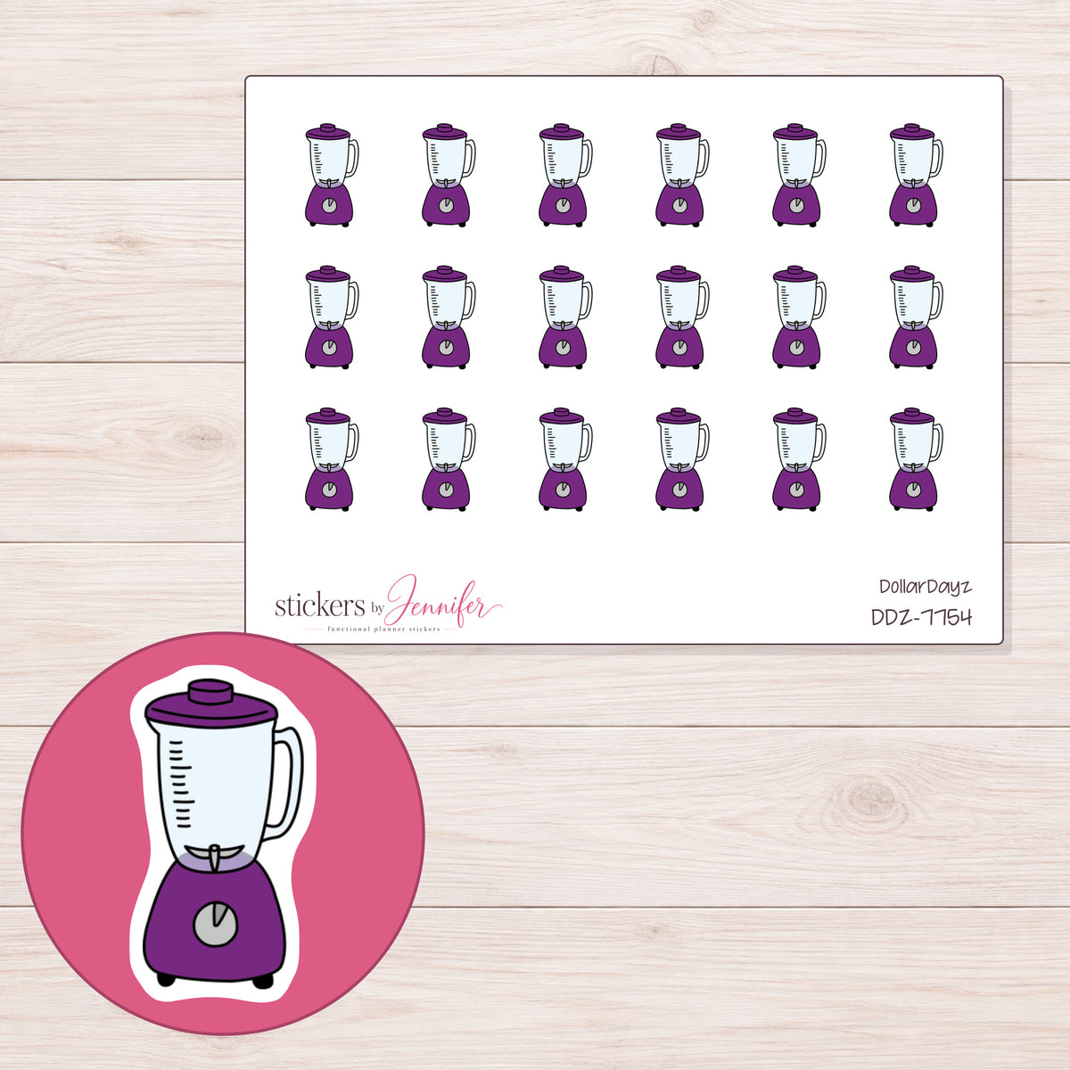 DDZ-7754 planner sticker sheet with enlarged sticker detail