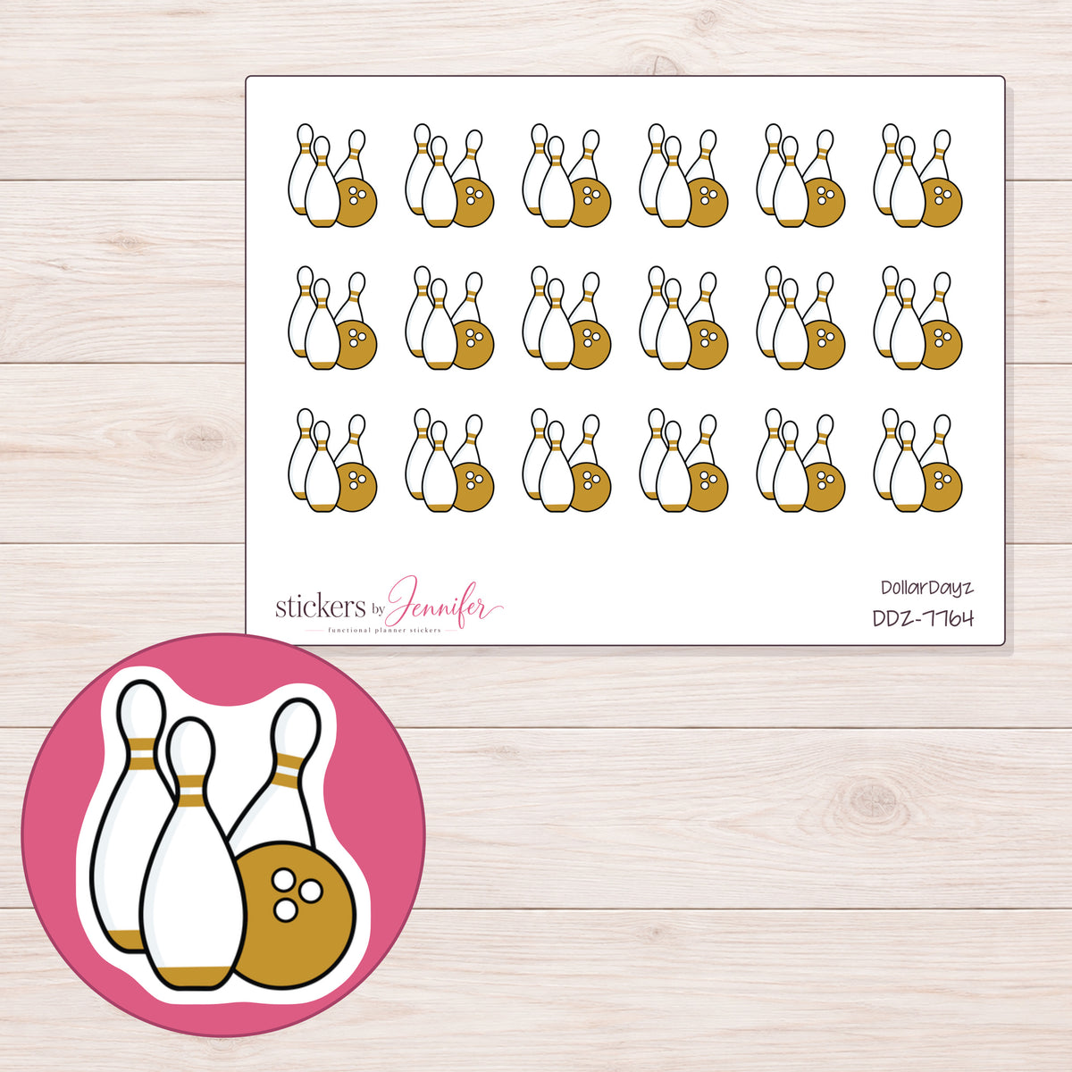DDZ-7764 planner sticker sheet with enlarged sticker detail