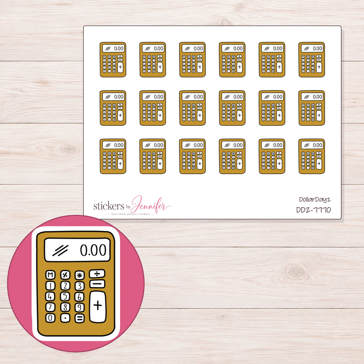 DDZ-7770 planner sticker sheet with enlarged sticker detail