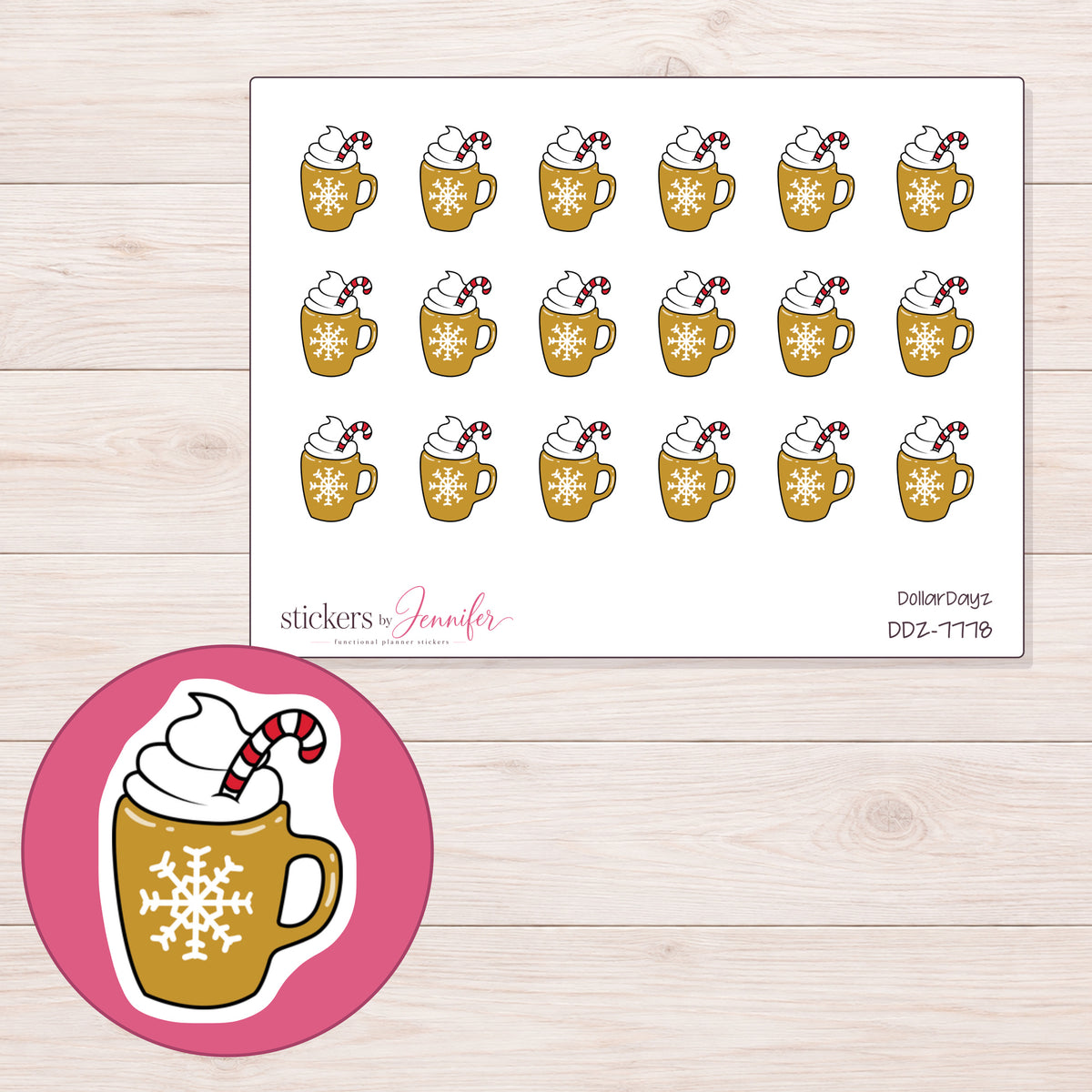 DDZ-7778 planner sticker sheet with enlarged sticker detail