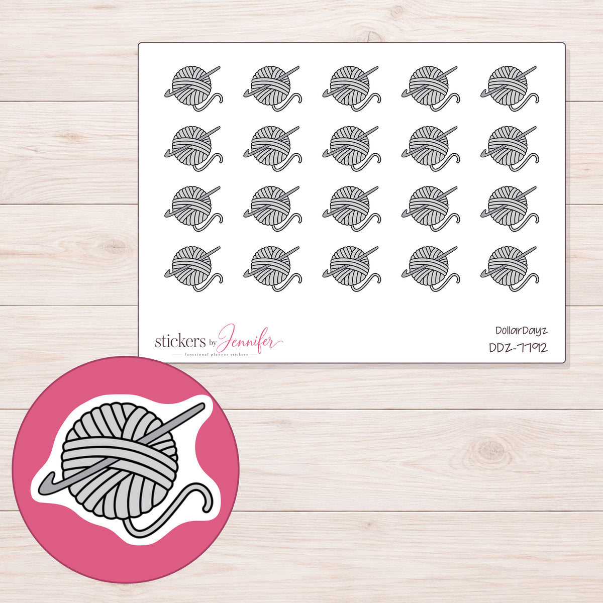 DDZ-7792 planner sticker sheet with enlarged sticker detail