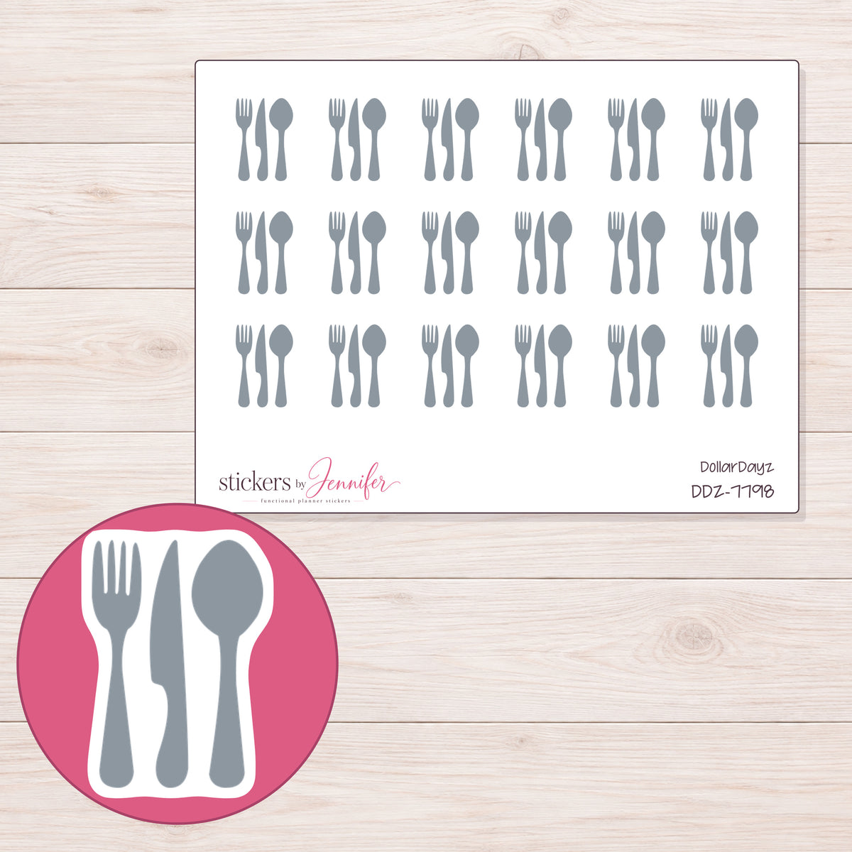 DDZ-7798 planner sticker sheet with enlarged sticker detail