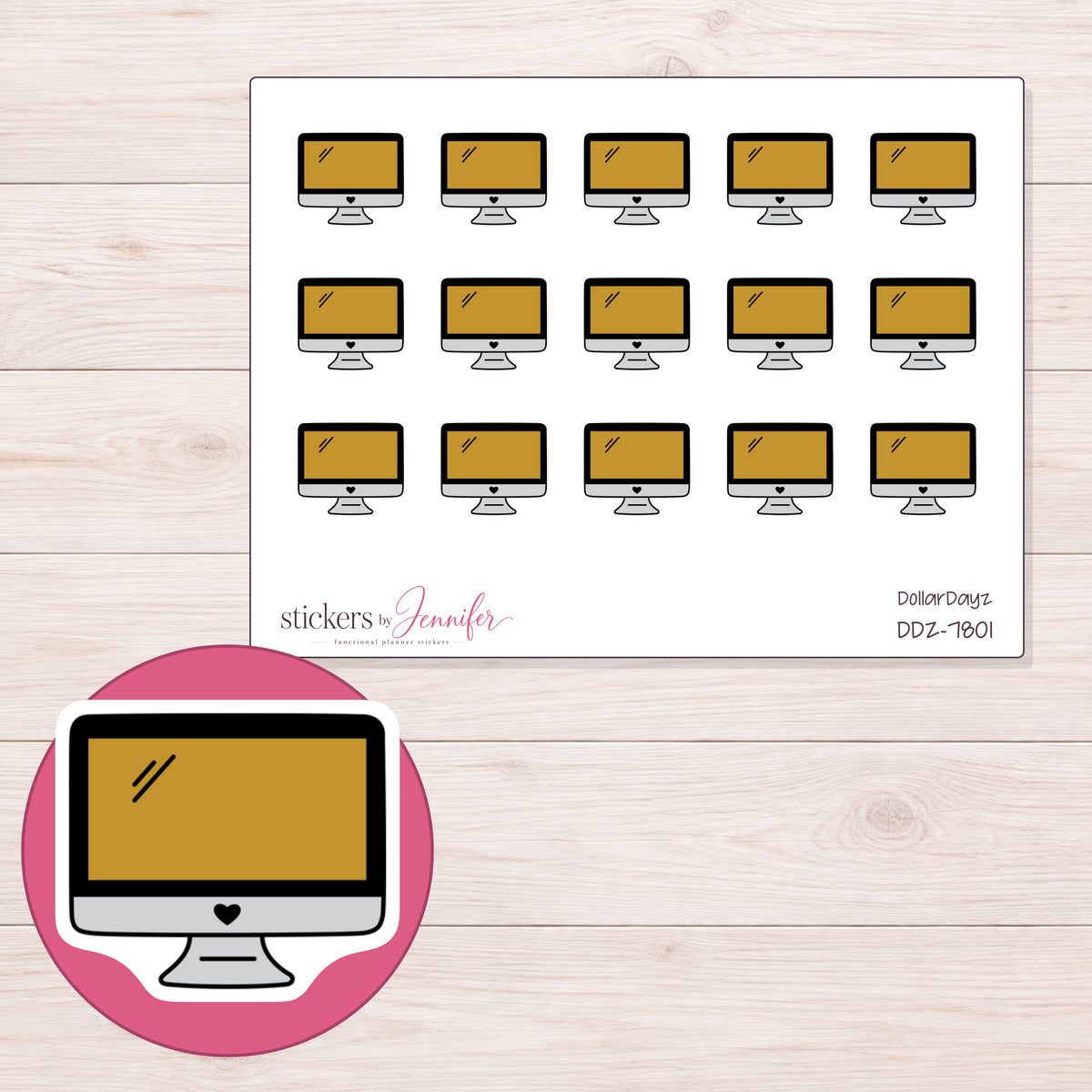 DDZ-7801 planner sticker sheet with enlarged sticker detail
