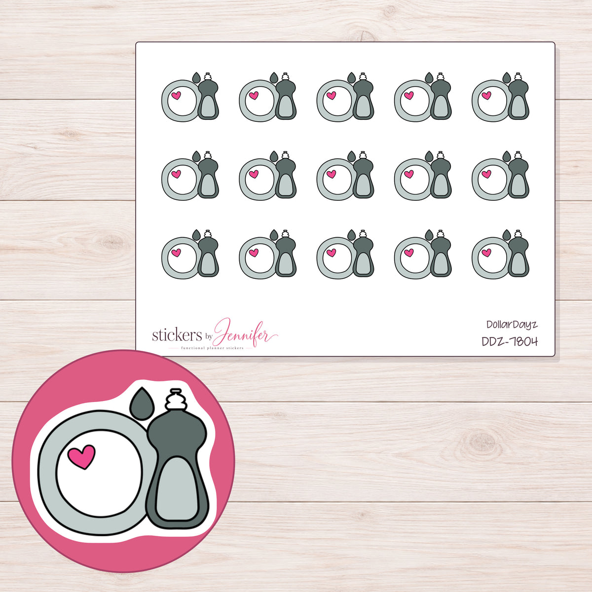 DDZ-7804 planner sticker sheet with enlarged sticker detail