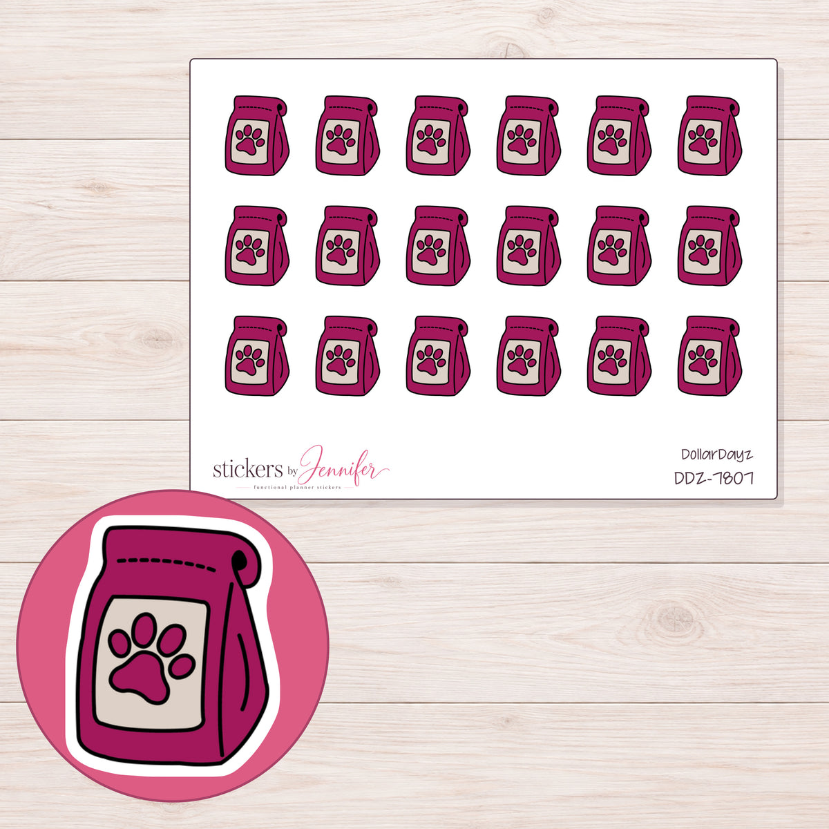 DDZ-7807 planner sticker sheet with enlarged sticker detail