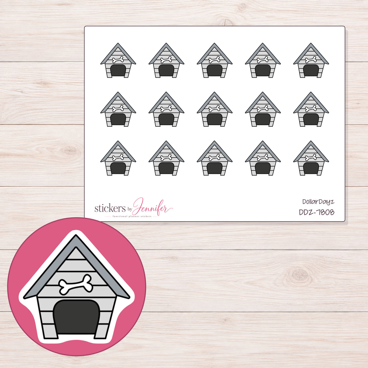 DDZ-7808 planner sticker sheet with enlarged sticker detail