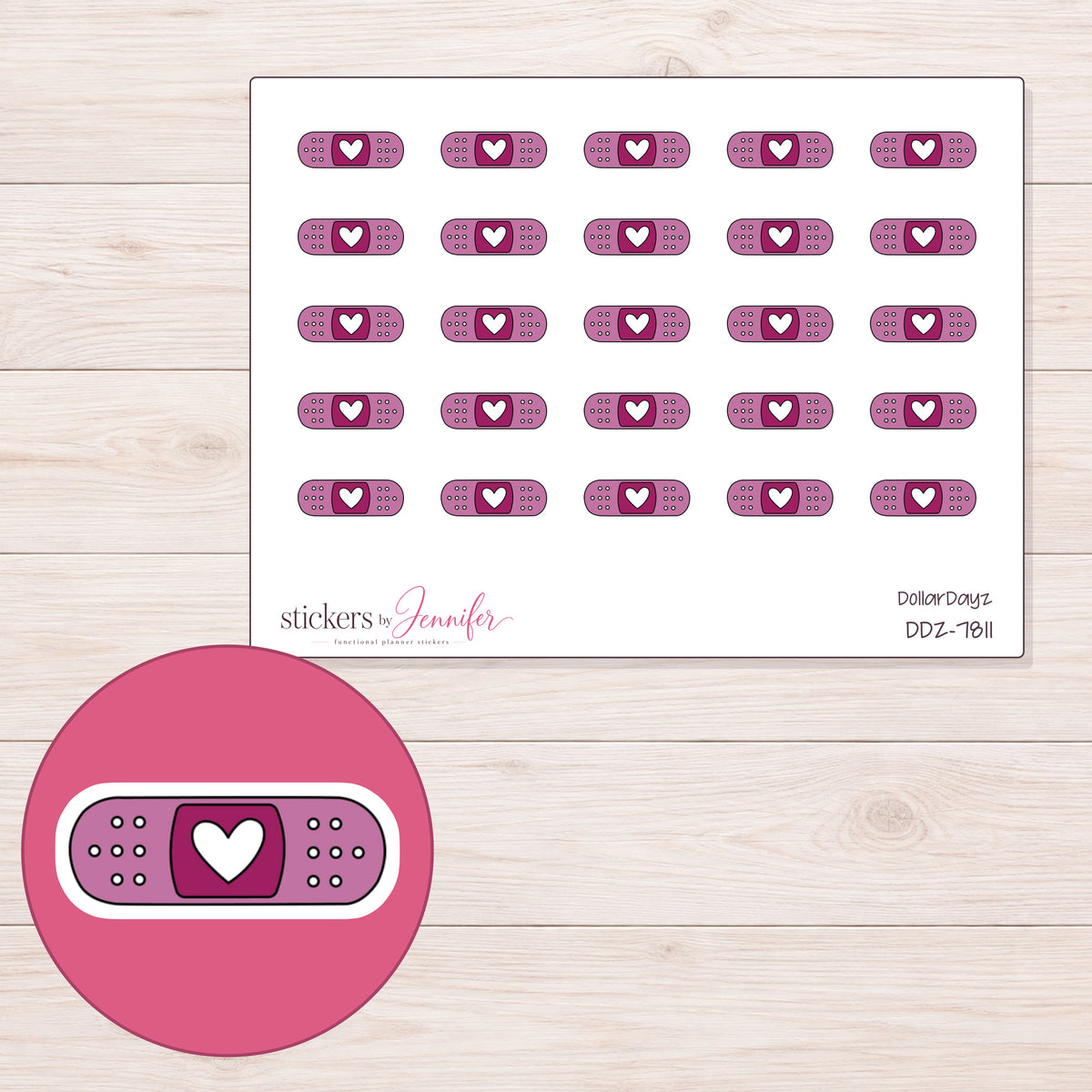 DDZ-7811 planner sticker sheet with enlarged sticker detail