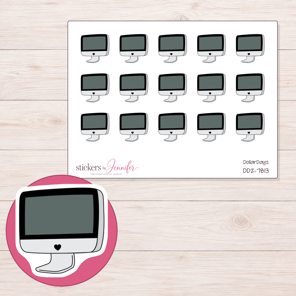 DDZ-7813 planner sticker sheet with enlarged sticker detail