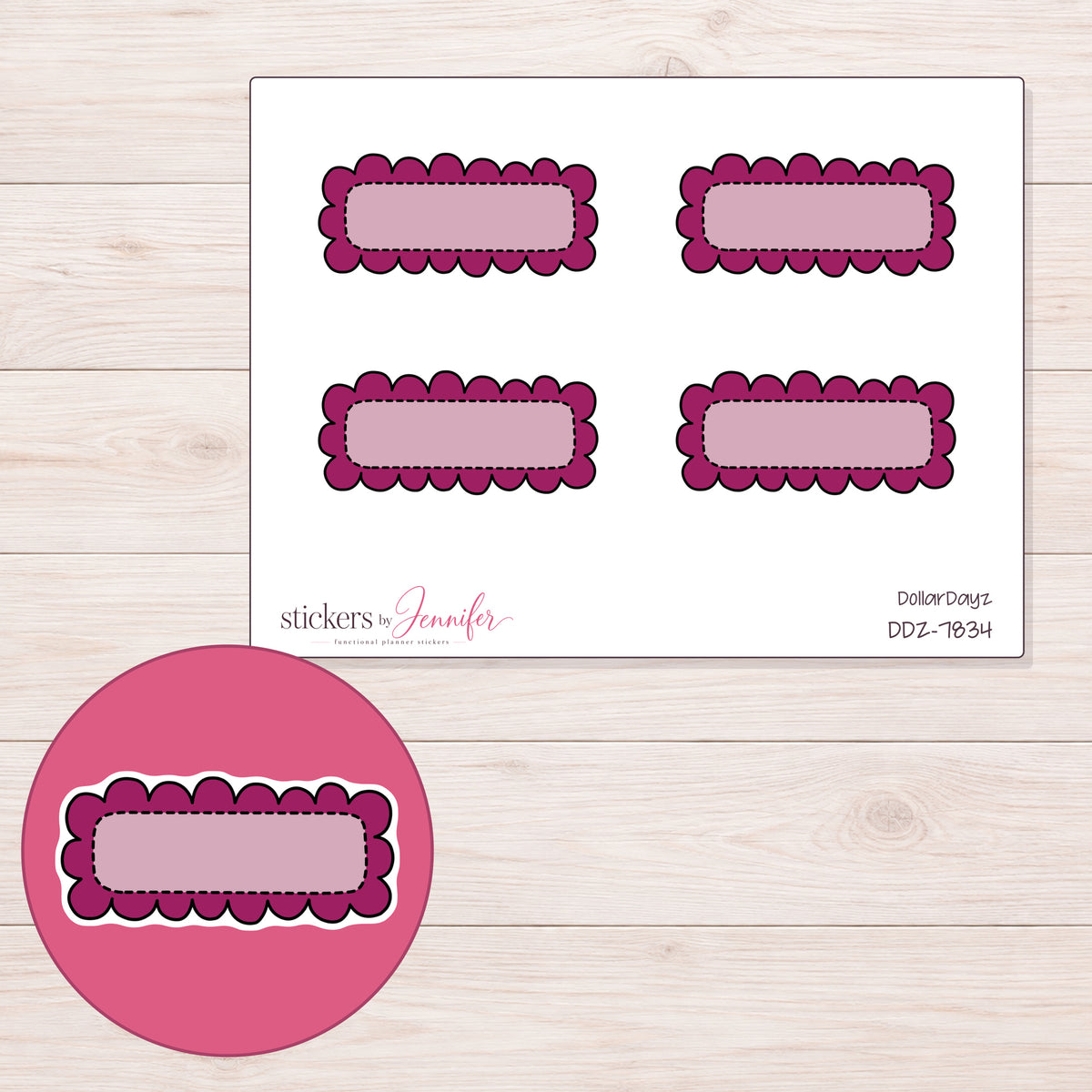 DDZ-7834 planner sticker sheet with enlarged sticker detail