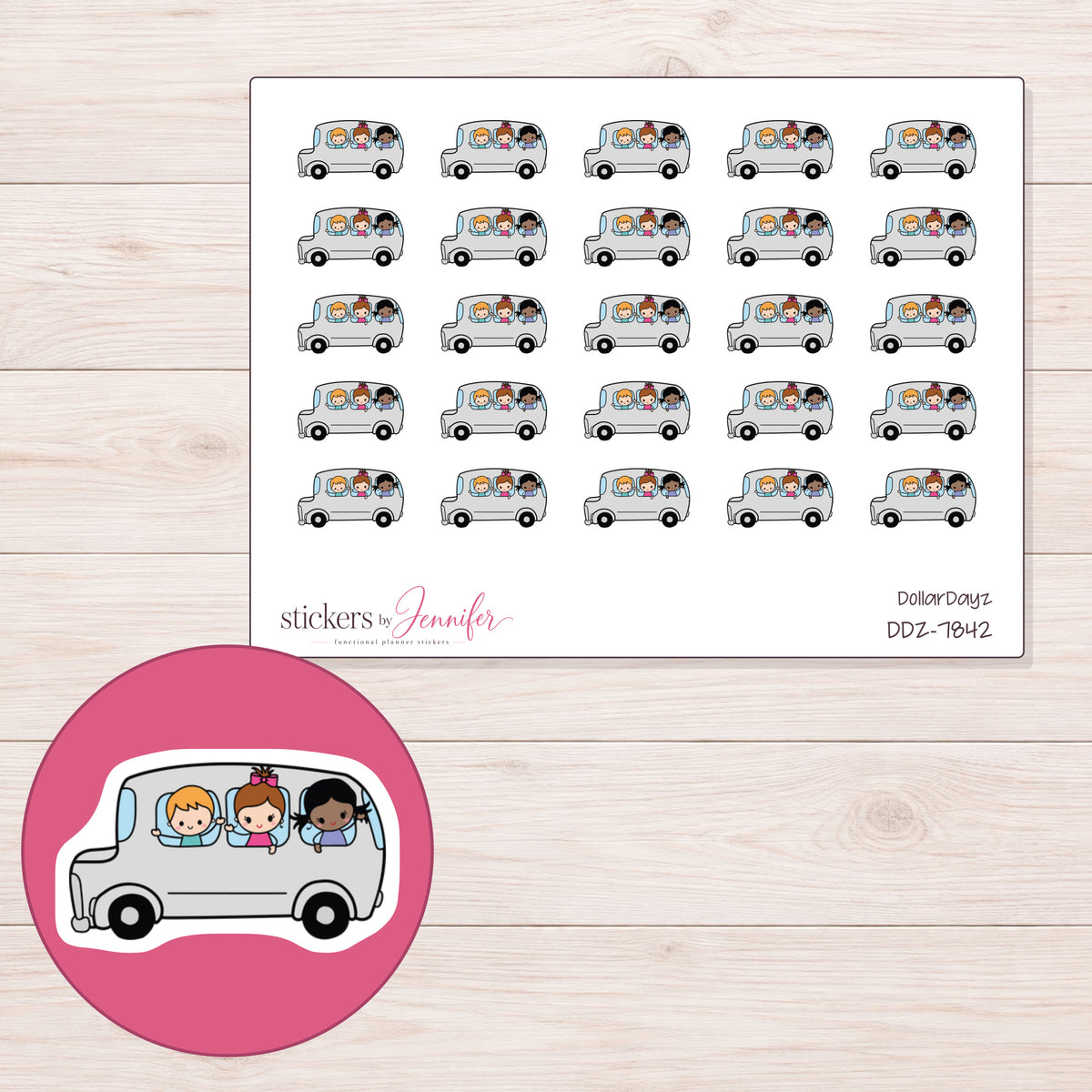 DDZ-7842 planner sticker sheet with enlarged sticker detail