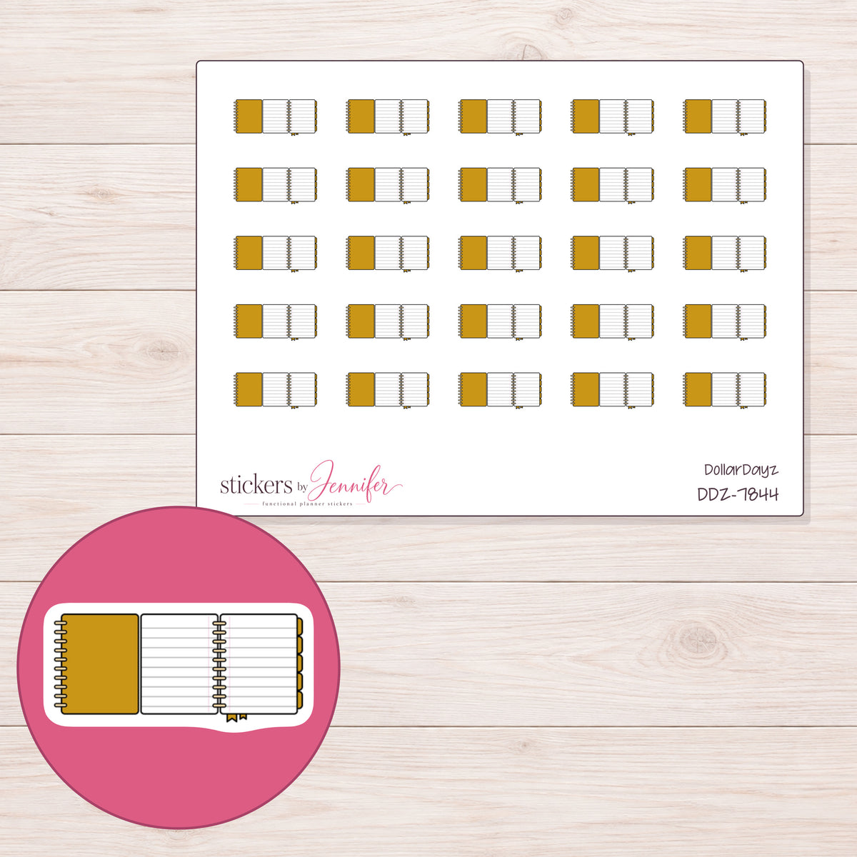 DDZ-7844 planner sticker sheet with enlarged sticker detail