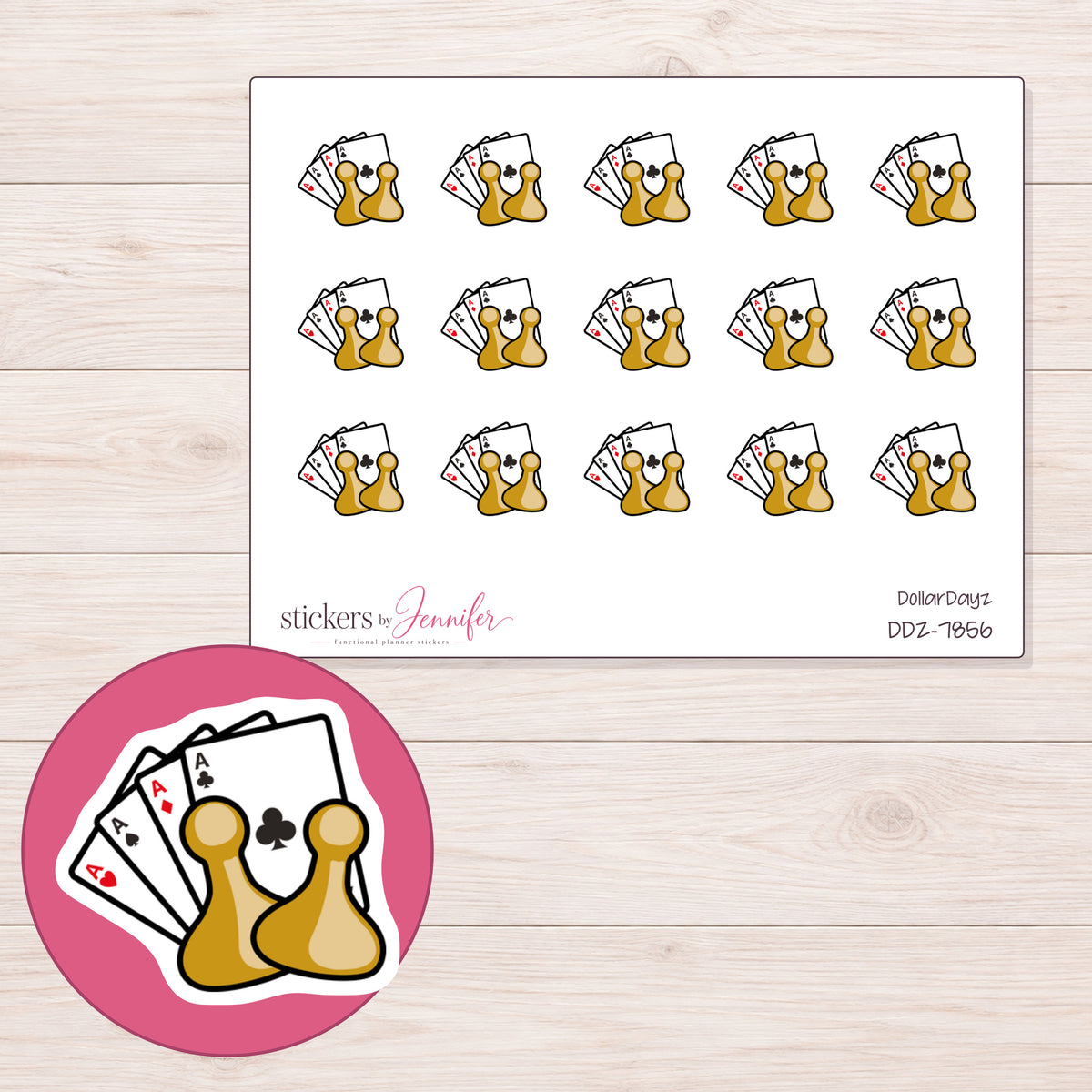 DDZ-7856 planner sticker sheet with enlarged sticker detail