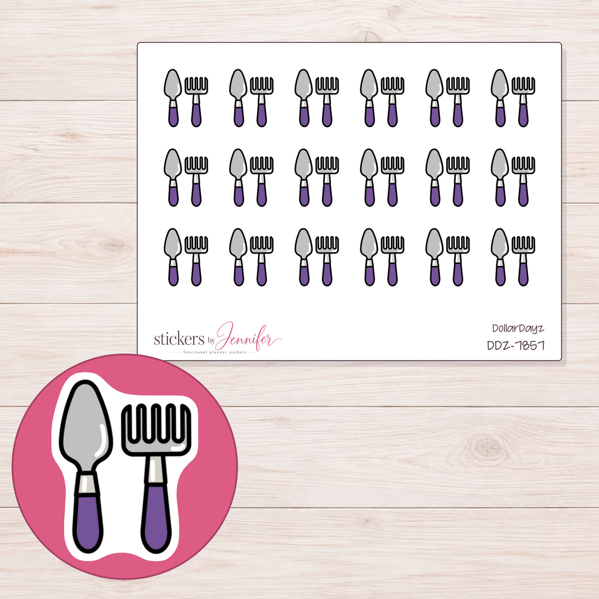 DDZ-7857 planner sticker sheet with enlarged sticker detail