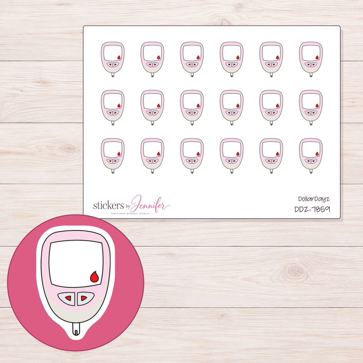 DDZ-7859 planner sticker sheet with enlarged sticker detail