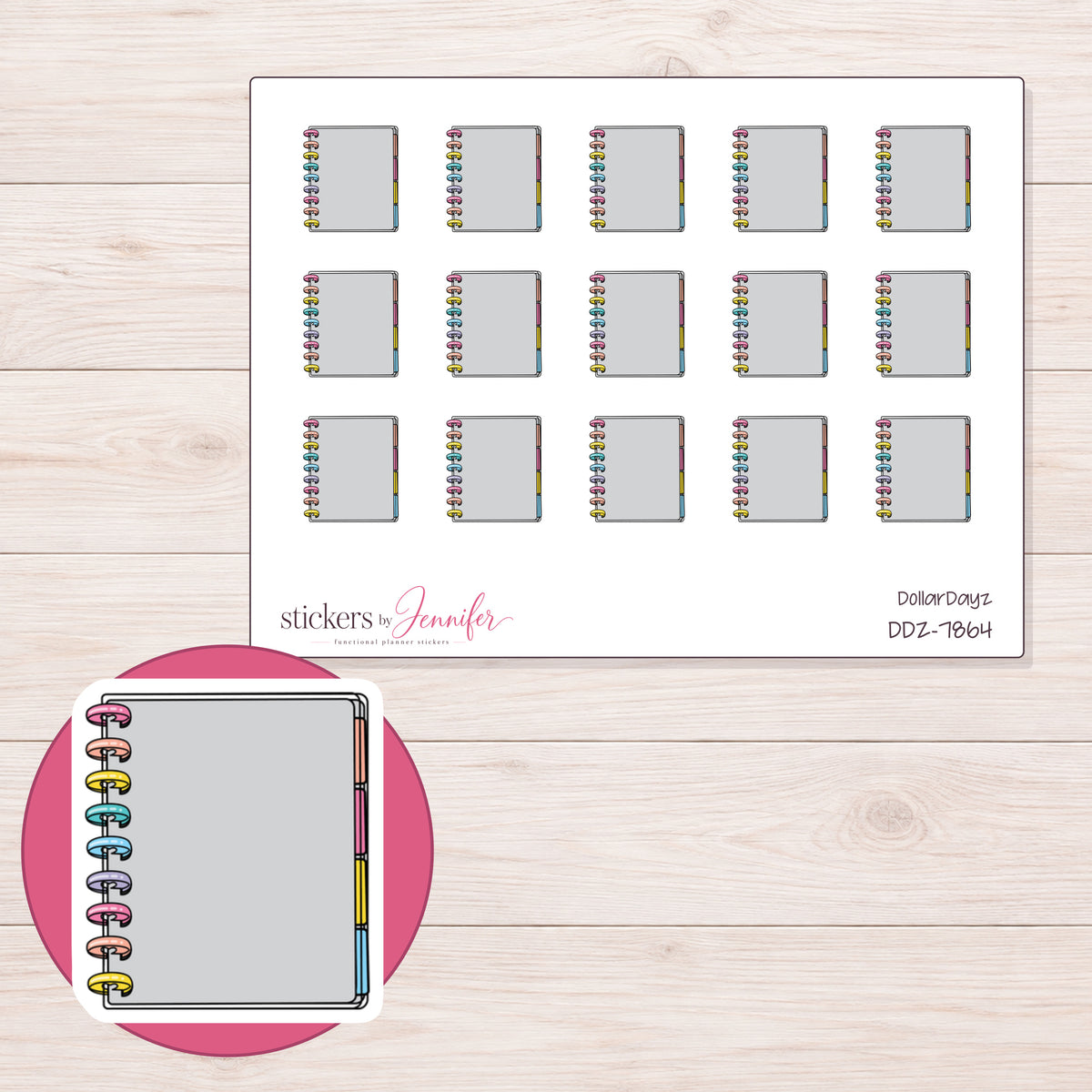 DDZ-7864 planner sticker sheet with enlarged sticker detail