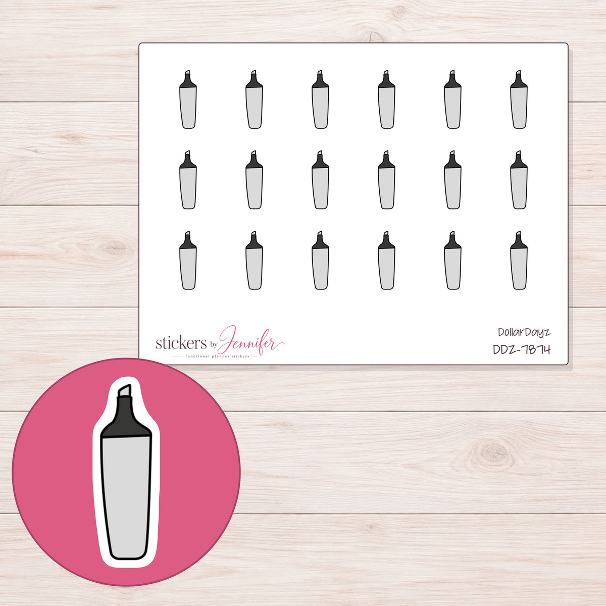 DDZ-7874 planner sticker sheet with enlarged sticker detail