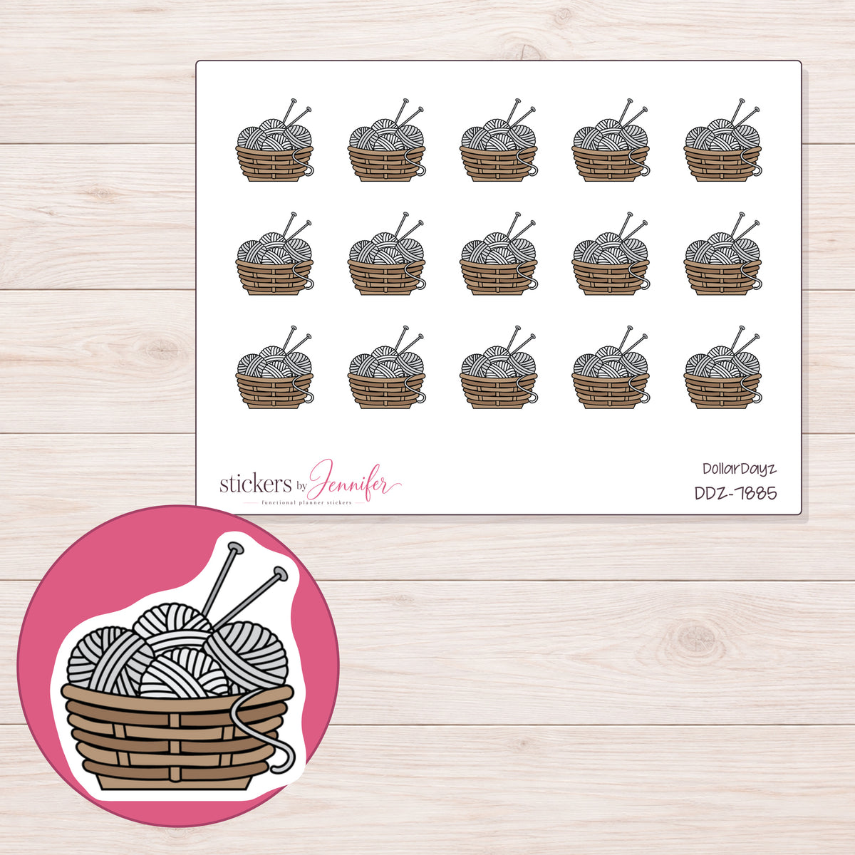 DDZ-7885 planner sticker sheet with enlarged sticker detail