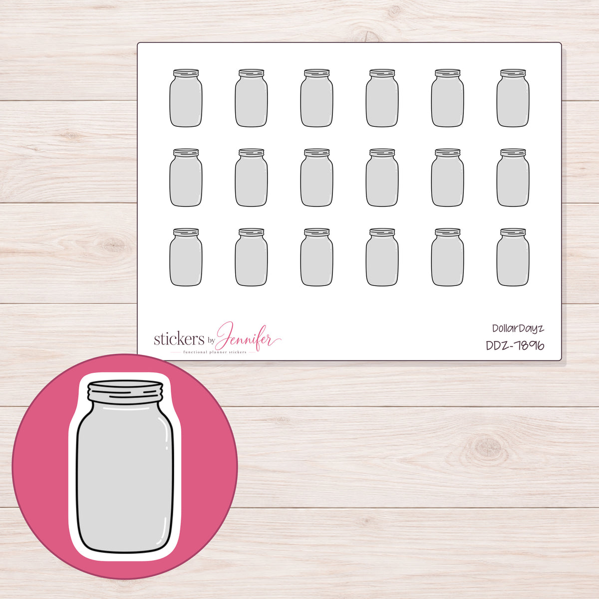 DDZ-7896 planner sticker sheet with enlarged sticker detail